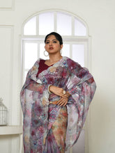 Prodigious Soft Pure Grey Organza embroidery worked silk saree